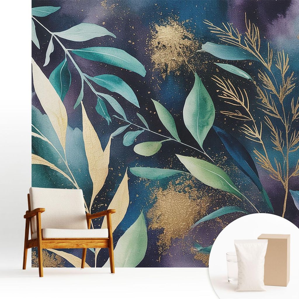 Fototapete - 250x250 cm - Tapete - Wandtapete - Wandbilder - Dekofolie - Tapete Folie - Wand - Dekoration - Wohnzimmer - Botanische Blätter