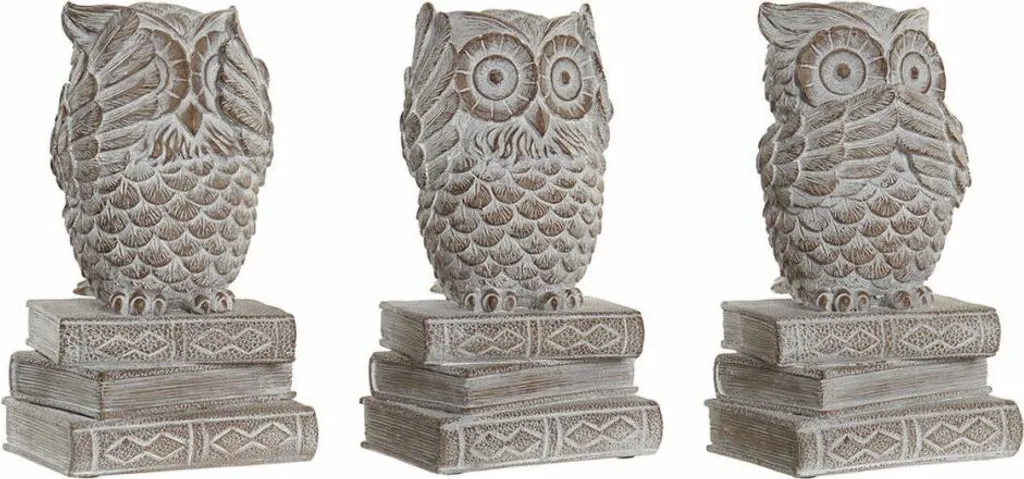 Décoration Salon Hibou Blanc DKD Home Decor 11x11x20 cm pour Étagère - 3pcs