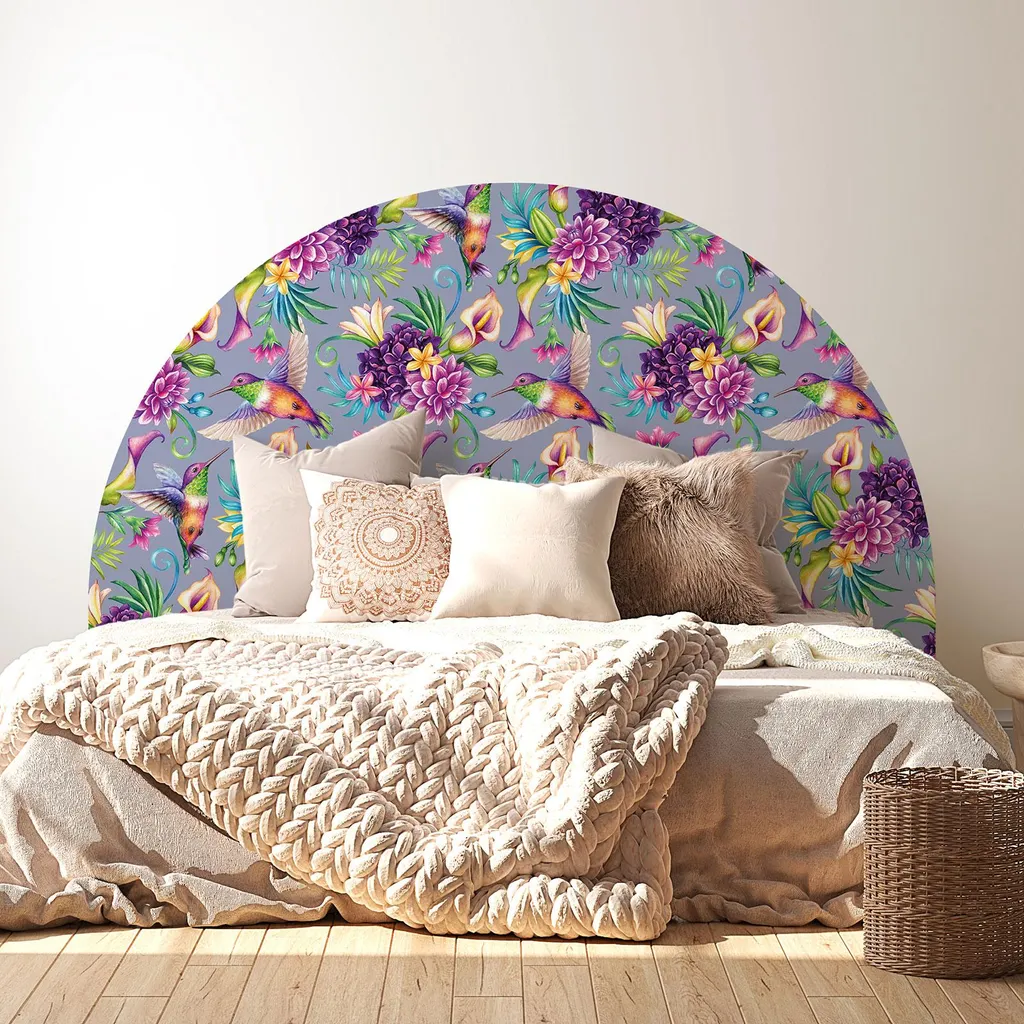 Aménager une Chambre Cosy : Tête de Lit Stickers Fleurs Oiseaux 180x150