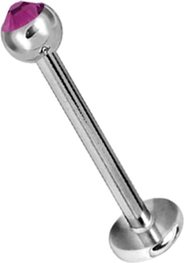 Labret Lippen Ohr Piercing Edelstahl 316L Kristall Kugel Flachschliff Größe 2,5mm Stärke 1,2mm - Farbe Pink JLSM.FU - 10.0 Millimeter