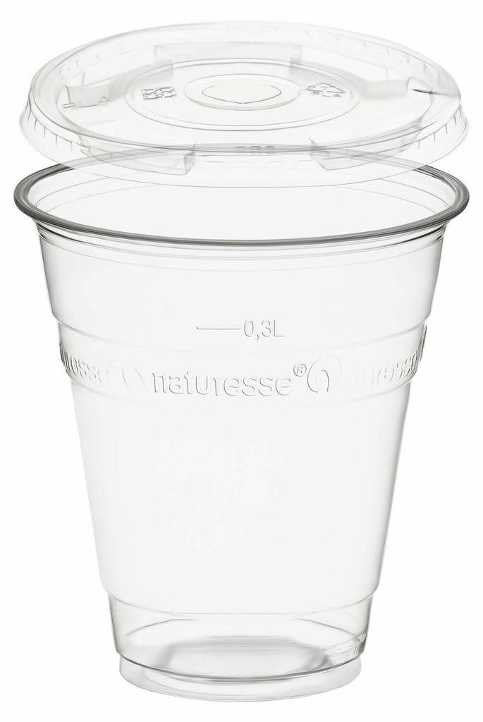 50x Trinkbecher 300ml + Deckel mit Halmstanzung aus PLA Produktbild 