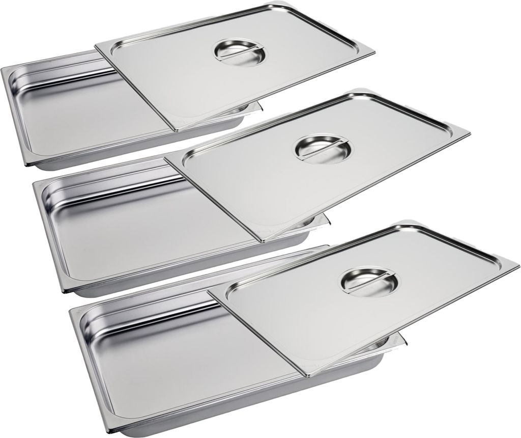 Gastro M Edelstahl Gastronorm-Behälter 1/1GN incl. Deckel - 65mm - 3 Behälter