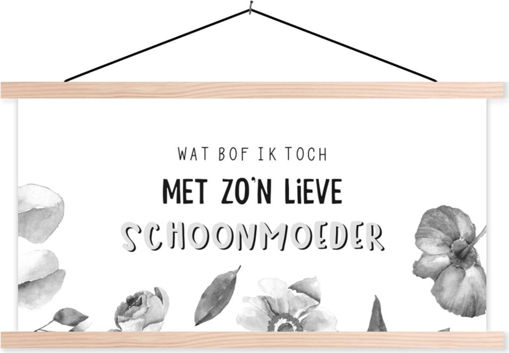 MuchoWow Textilposter Geschenk zum Muttertag - Zitate - Schwiegermutter - Schwarz und weiß 120x60 cm mit holzfarbenen Rahmen - Klemmleiste