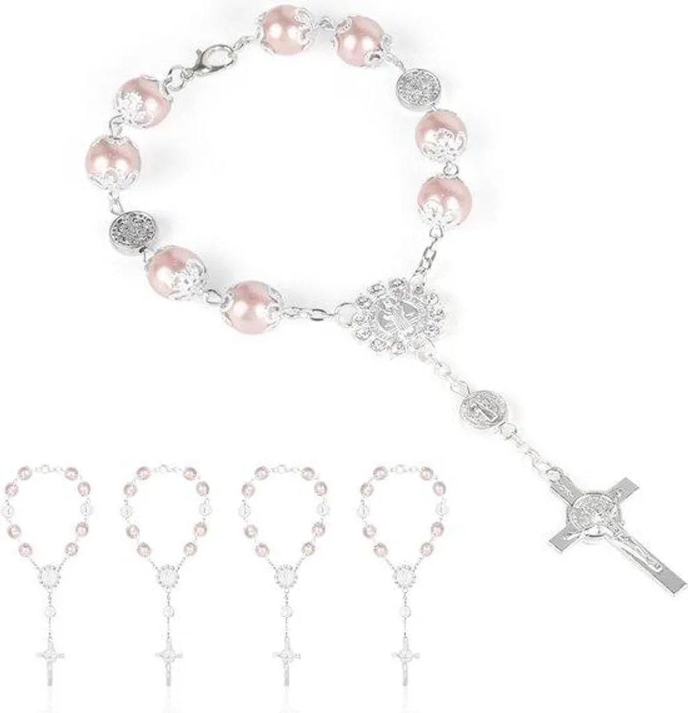Bracelet communion fille rose solide anti-perte, pack de 10