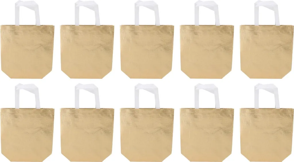Lot de 10 Sacs Cadeaux Brillants Métallisés en Tissu Non-Tissé Doré