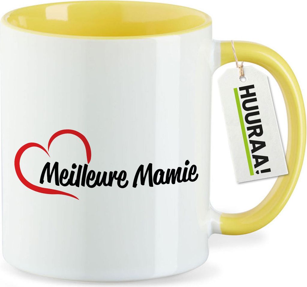 Huuraa Kaffeetasse Meilleure Mamie Cœur 330ml Gelb Keramik Kaffeebecher Geschenkidee
