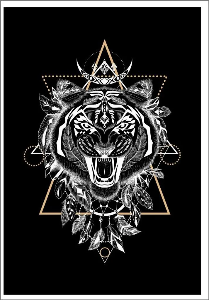 Affiche tigre noir totem décoration murale animaux 50x70 cm P2608