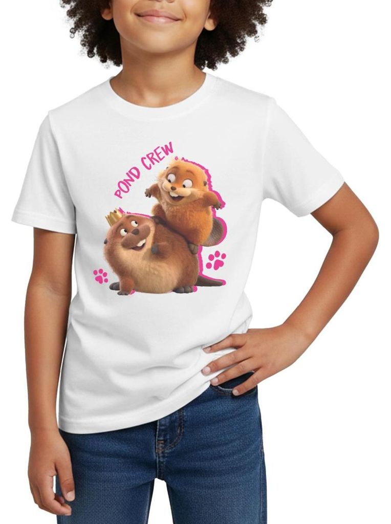Spreadshirt Hoppers Pond Crew King George Mit Mabel Kinder T-Shirt, 98/104 (3-4 Jahre), Weiß