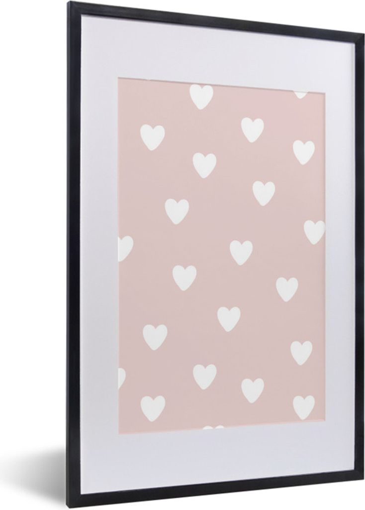 MuchoWow MuchoWow Gerahmtes Poster Herz - Muster - Kinder - Rosa - Mädchen - Baby - Mädchen 40x60 cm - Poster mit zchwarzem Bilderrahmen - Po...