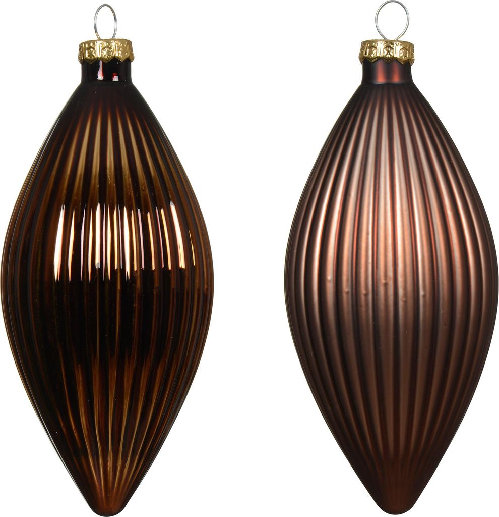 Christbaumschmuck Glas Olive 13cm 3 Stück geriffelt - Espressobraun