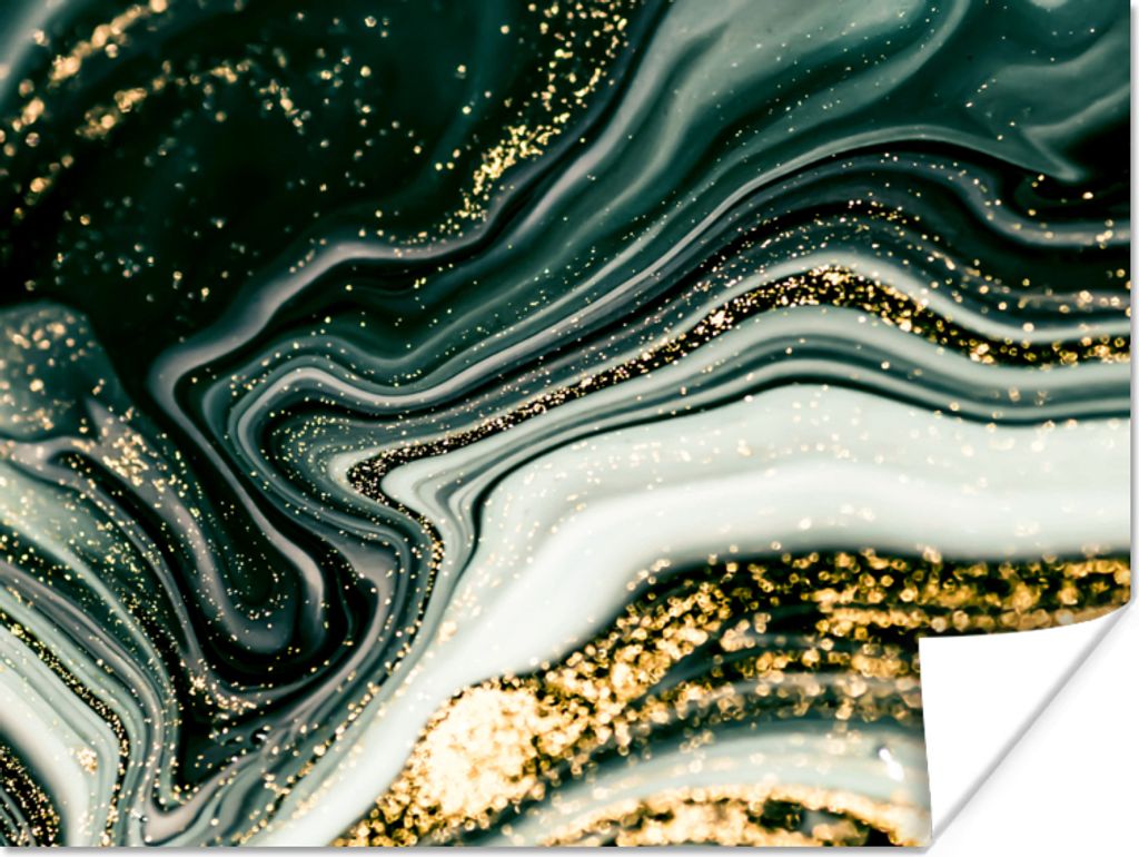 MuchoWow Poster Marmoroptik - Gold - Grün - Glitter - Design - Marmor 120x90 cm - Wandbild