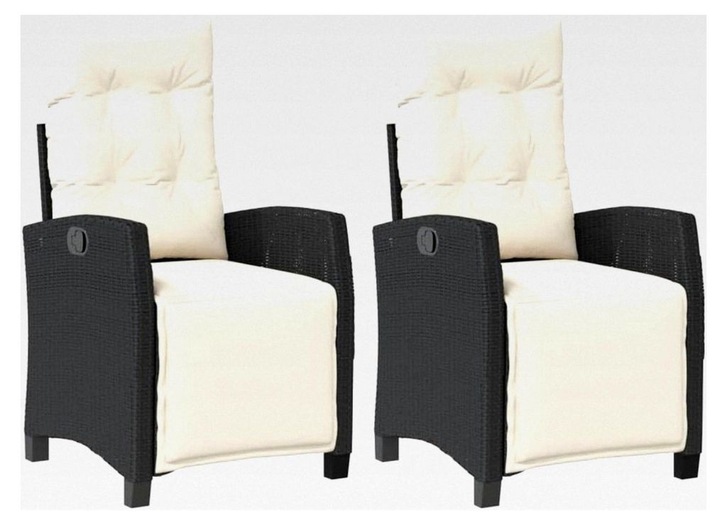 Gartensessel 2 Stück, Gartenstuhl mit Fußteil, verstellbarer Rückenlehne und Fußstütze, Relaxsessel für den Garten, Schwarz Poly Rattan