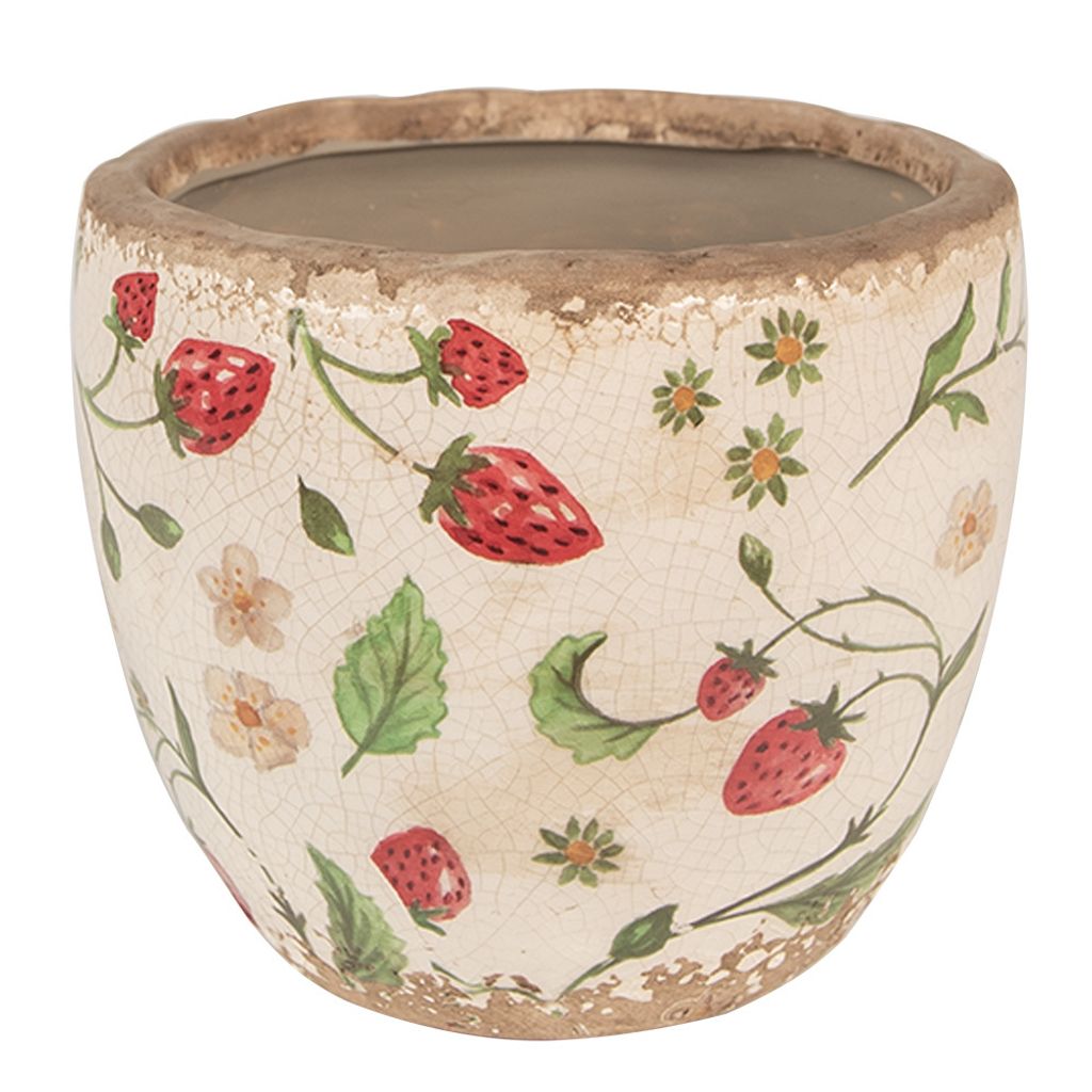 Clayre & Eef Blumentopf Ø 13x11 cm Beige Rot Keramik Produktbild 