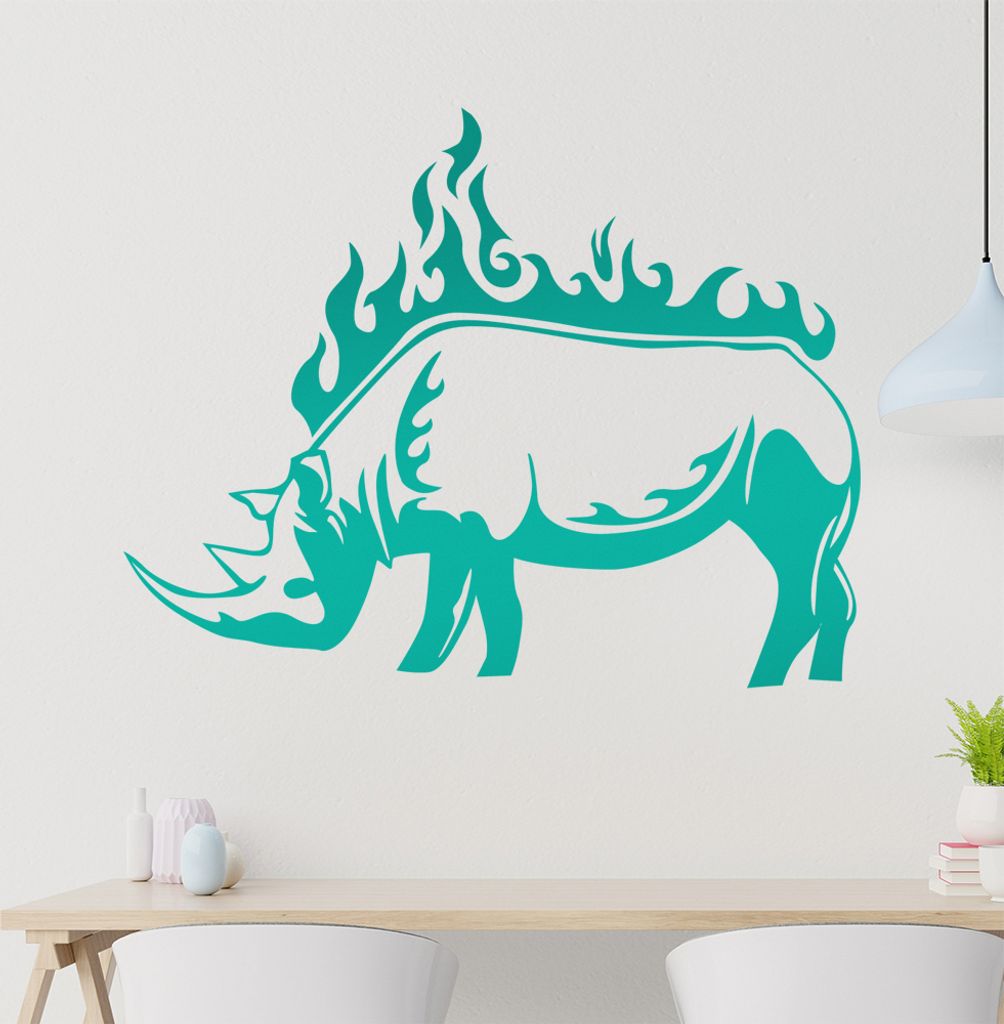 Nashorn Flammen Wandtattoo in 6 Größen - Wandaufkleber Wall Sticker - Dekoration, Küche, Wohnzimmer, Schlafzimmer, Badezimmer