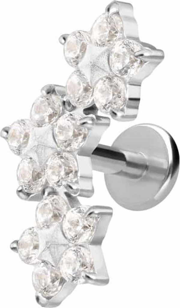 Ohrpiercing, Nasenpiercing Titan Labret mit Innengewinde 3 KRISTALLBLUMEN Silber Stablänge: 10mm | Stabstärke: 1,6mm
