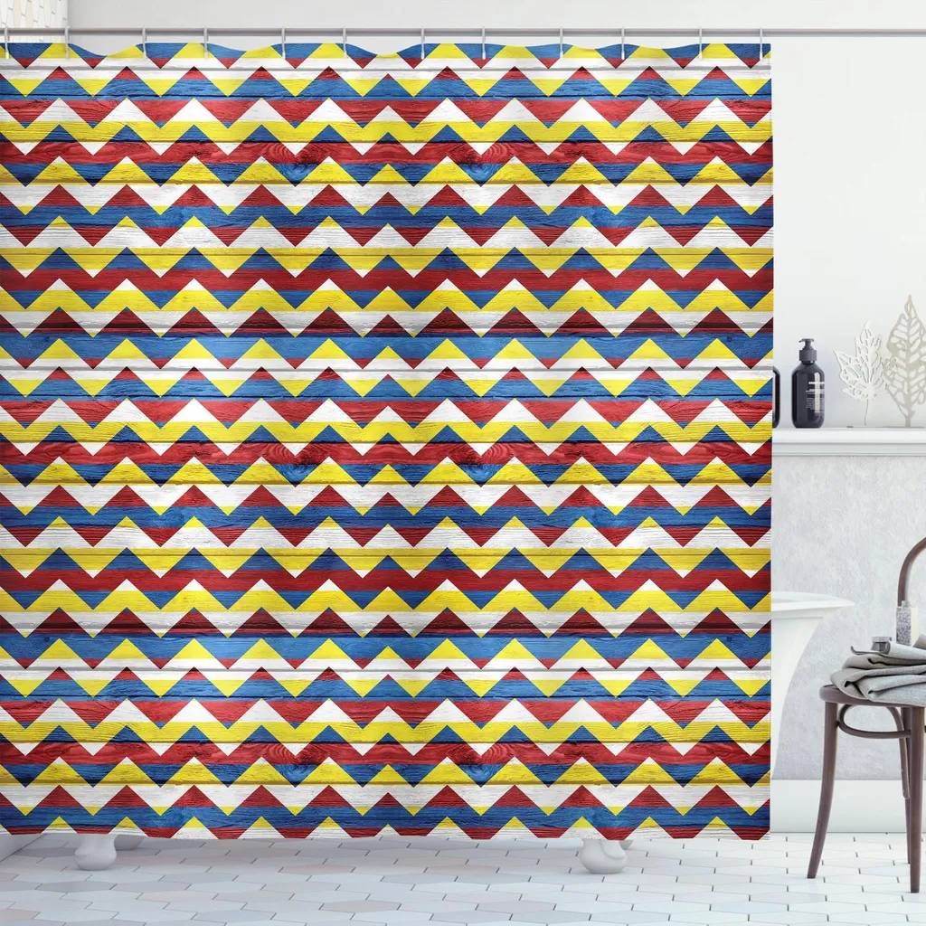 Tenda Doccia 175x200 ABAKUHAUS Zig Zag Retrò - Impermeabile Tessuto - 1