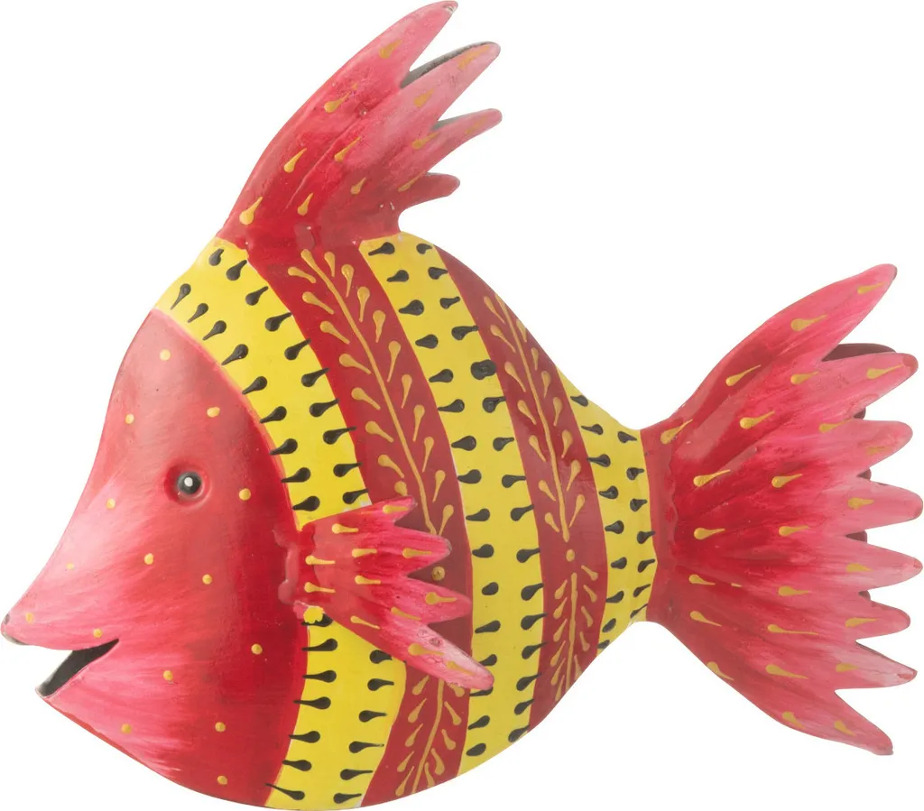 Poisson Décoratif Fer Rouge et Jaune J-Line Small - Finition Artisanale