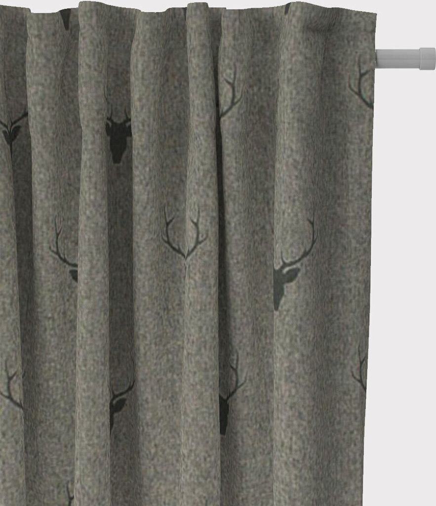 SCHÖNER LEBEN. Vorhang Jacquard Hirschkopf mit Geweih grün dunkelgrün Aufhängung Smok-Schlaufenband