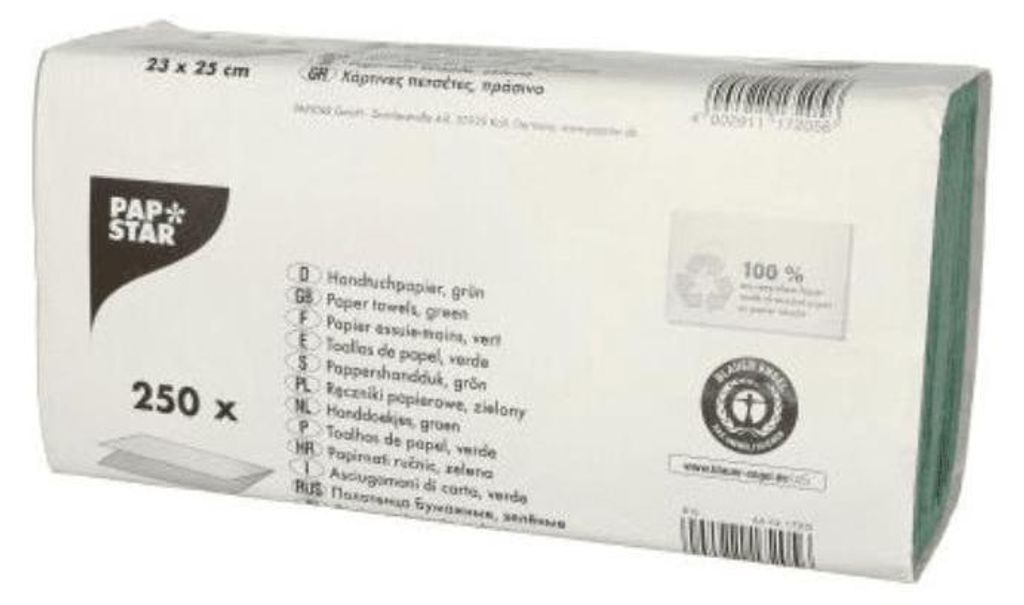 Blatt Handtuchpapier V-Falz 23 cm x 25 cm grün Zick Zack, Produktbild 