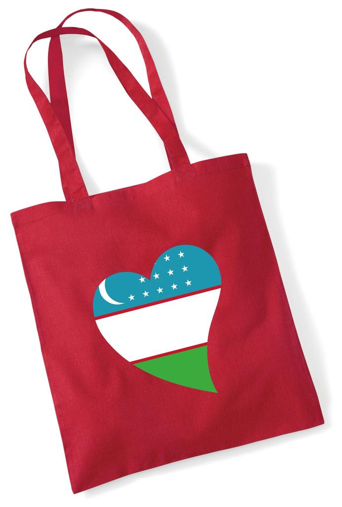 Huuraa Jutebeutel Usbekistan Flagge Herz 10 Liter Classic Red Baumwolle Tasche Geschenkidee