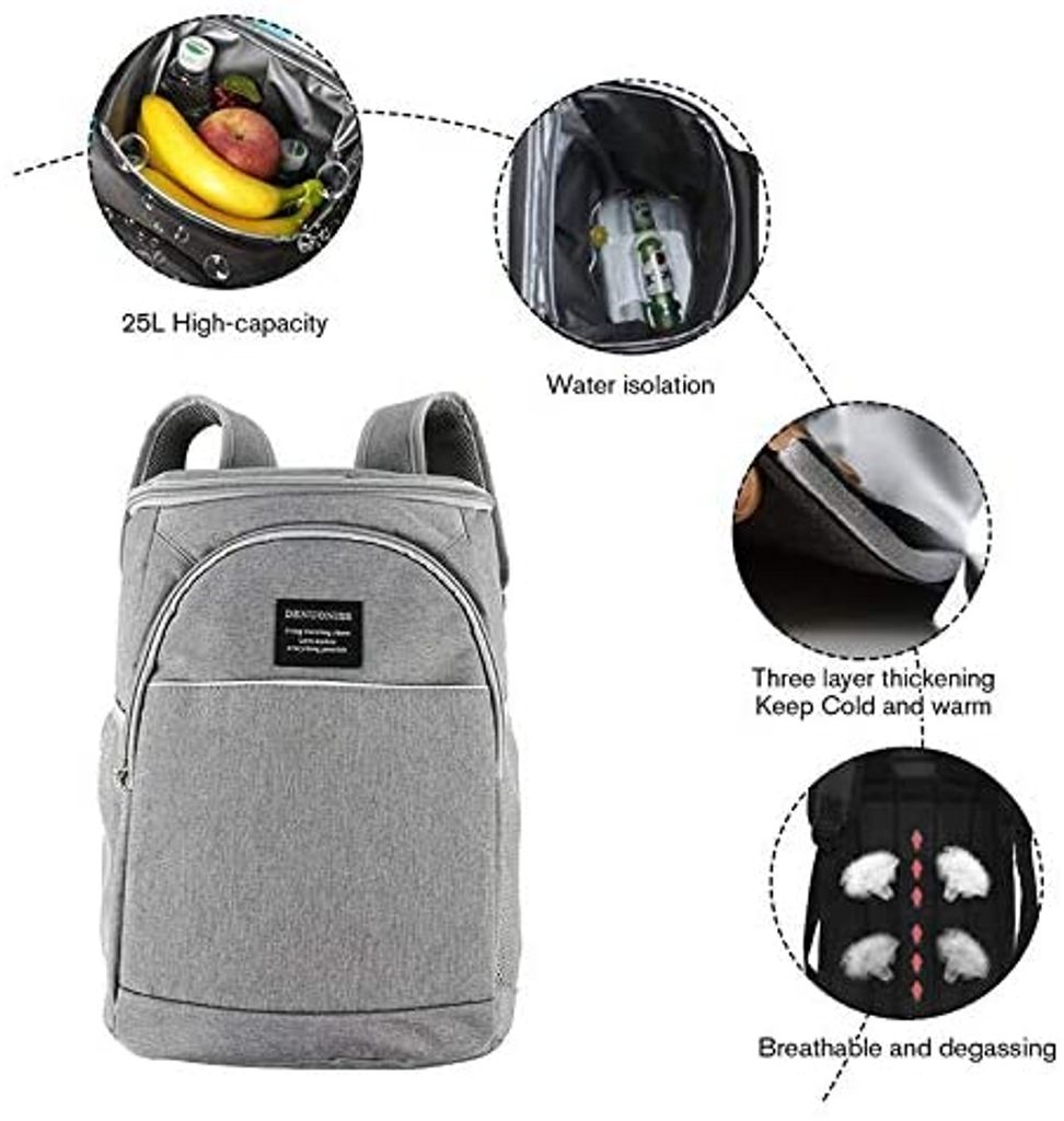 45L Kühltasche, Picknickrucksack, Lunchtasche, Thermotasche,  Isolierrucksack für Lebensmitteltransport, Rucksack schwarz