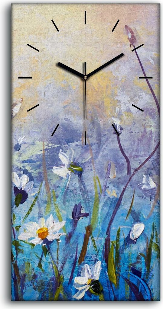 Dekor Leinwand Uhr Wandbilder Geräuschlos 30x60 Ölgemälde Blumen blumig - schwarze Hände