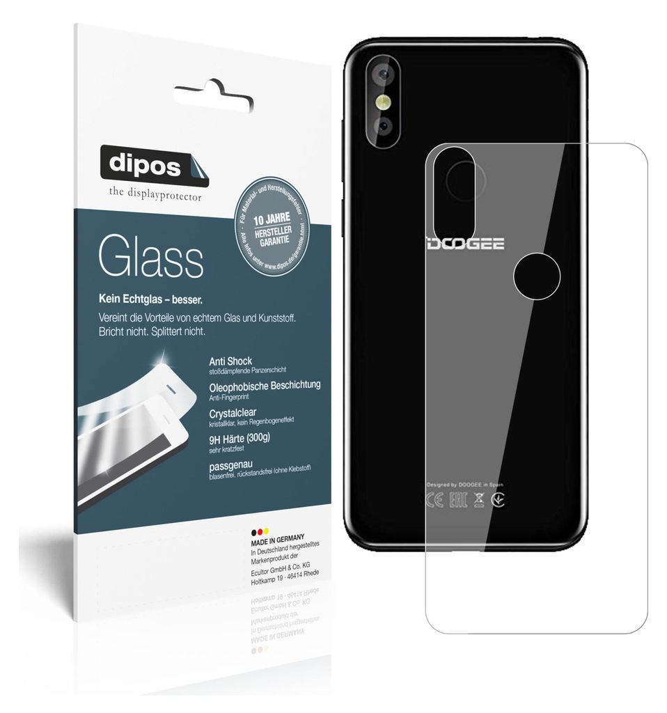 2x Schutzfolie für Doogee Y8 Rückseite - Anti-Shock 9H Folie dipos Glass