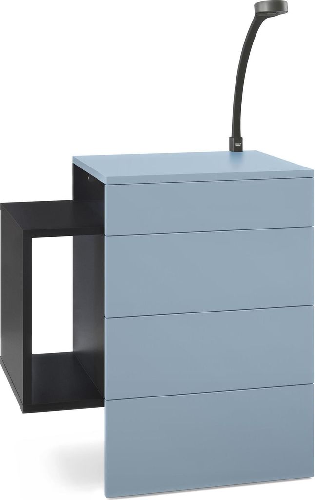 Vladon Nachttisch Queens, Germany, Nachttischschrank mit 2 Schubladen und 1 seitlichem Fach zur Wandmontage, Schwarz matt/Denim matt, inkl. LED Fl...