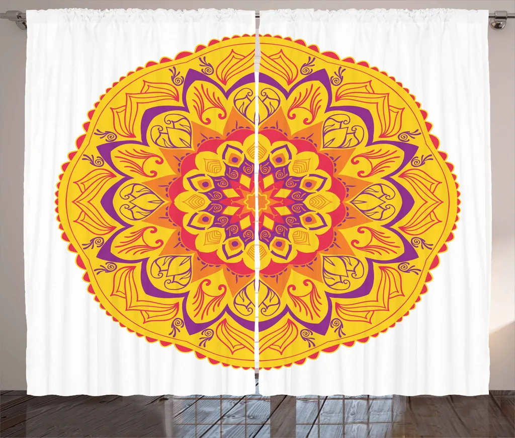 ABAKUHAUS Mandala arcobaleno Tenda rustica, motivo orientale, tenda con passanti e ganci per camera da letto, 280 x 245 cm, multicolore