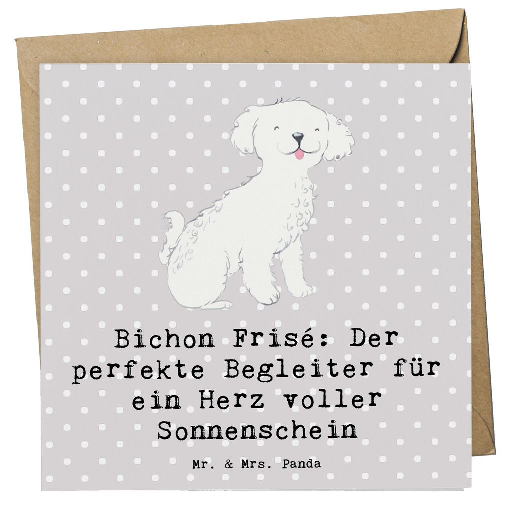 Mr. & Mrs. Panda Grußkarte Bichon Frisé Freude - Grau Pastell - Geschenk, Hunderassen Charakter, Familienhunde, flauschig, Glückwunschkarte, Ver...