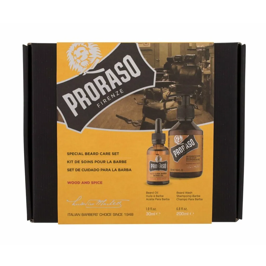 PRORASO Confezione Duo Olio per barba + Shampoo, Legno e spezie