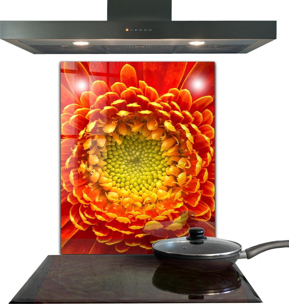 Spritzschutz aus Glas Küchenrückwand - Wandschutz für Herd und Spüle - 60x80 cm - Gerbera Blüte Orange