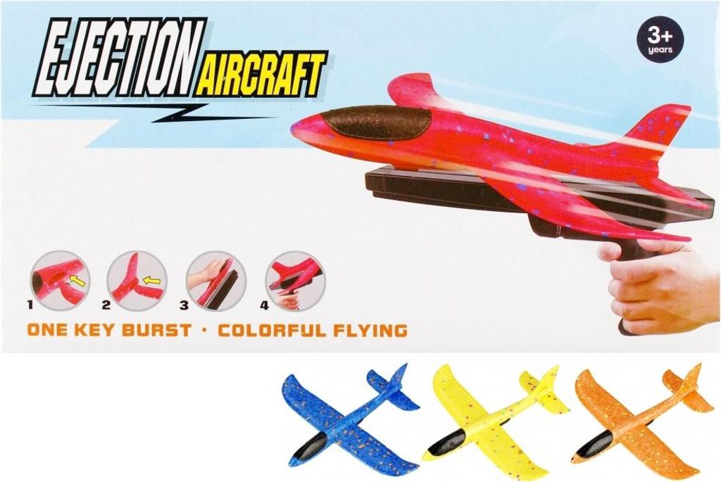 Schaumstoffflugzeug mit Abschussvorrichtung, 23 cm, 1 Stück (gemischte Auswahl)