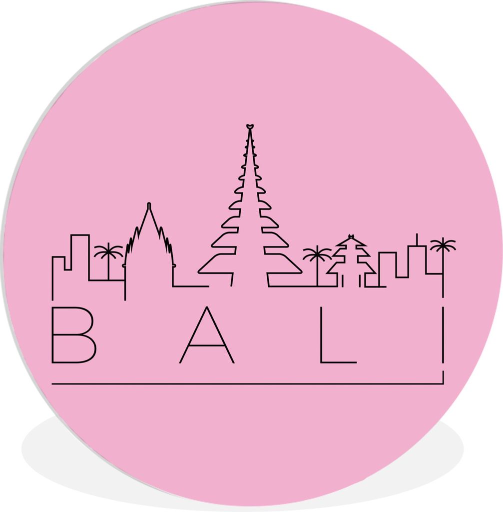 MuchoWow Rundes Wandbild - Runde Bilder Skyline "Bali" auf einem rosa Hintergrund Ø 30 cm Kreis Wanddekoration Kunststoff - Wandkreis - Wandschm...