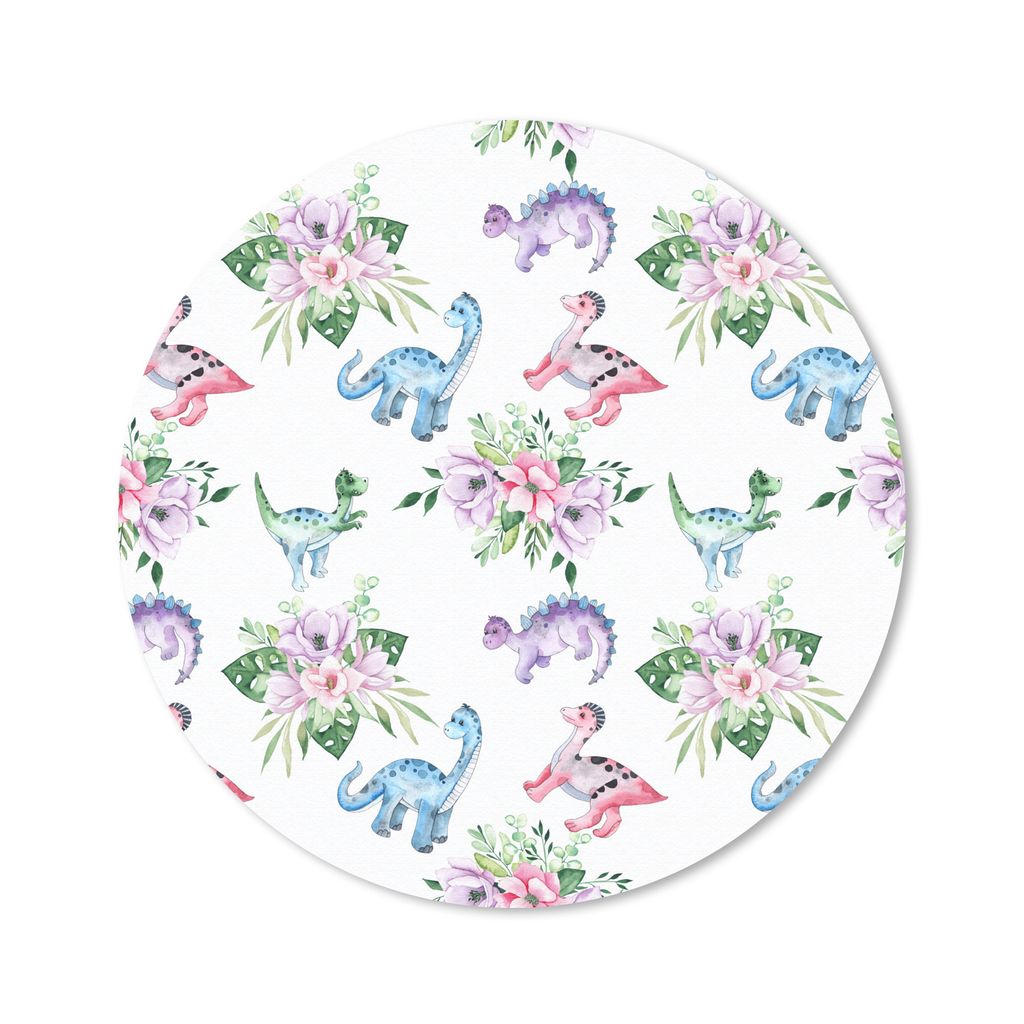 MuchoWow Mauspad Mousepad Kinderzimmer - Dinosaurier - Blumen - Mädchen - Kinder - Rosa - Kind 40x40 cm - Mousepads - Maus Mat - Pad - Mausunter...