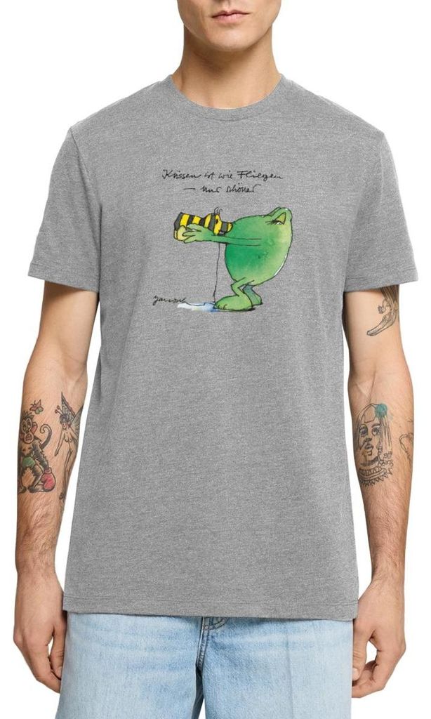 Spreadshirt Janosch Günter Kastenfrosch Küssen Ist Wie Fliegen Männer Premium T-Shirt, XS, Grau meliert