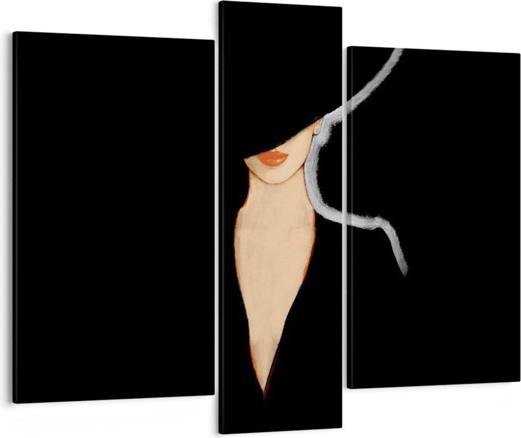 Bild auf Leinwand - Leinwandbild - 3 Teile - Schwarz Frau Hut - 95x80cm - Wand Bild - Wanddeko - Wandbilder - Leinwanddruck - Bilder - Wanddekorati...