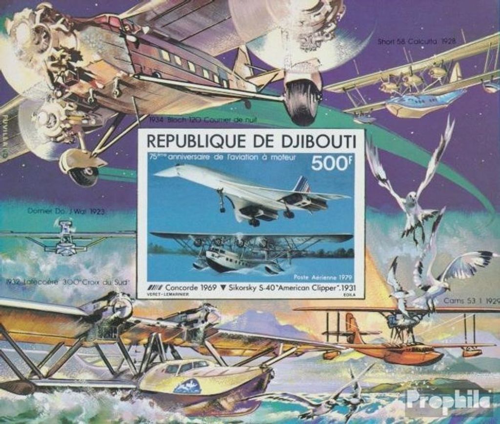 Briefmarken Dschibuti 1979 Mi Block8B postfrisch Jahrestag des 1. Motorfluges
