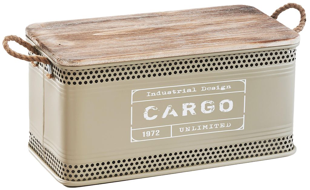Kobolo Aufbewahrungsbox LOFT 64x32x31 cm aus Metall und Holz - mit Deckel und Griffen Wäschebehälter Box eckig Wäschekorb Aufbewahrungstruhe Körbe