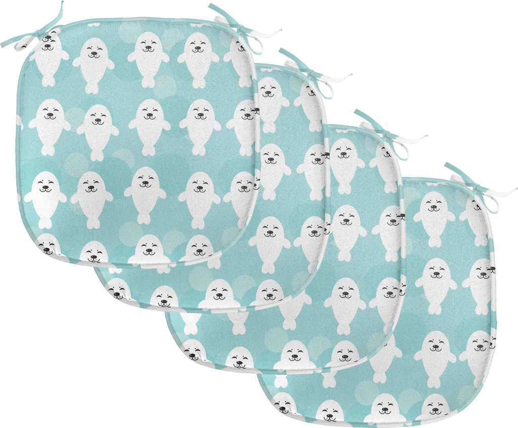 Coussin de siège imperméable avec attaches, motif phoque bleu, 40x40cm