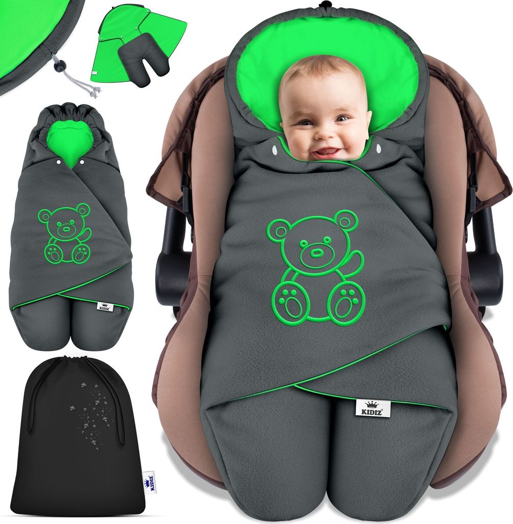 KIDIZ Baby Einschlagdecke Babyschale Winter Herbst Babydecke mit Kapuze & Tasche Universal Fußsack kompatibel mit Maxi-Cosi, Römer, Buggy, Kind...