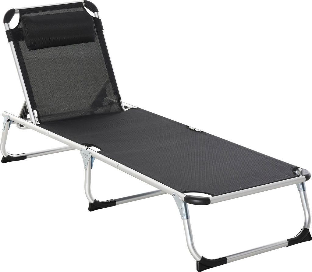Sonnenliege faltbar Gartenliege mit Kopfkissen Liegestuhl mit der 4-stufig verstellbaren Rückenlehne Campingliege bis 120 kg belastbar für Outdoo...