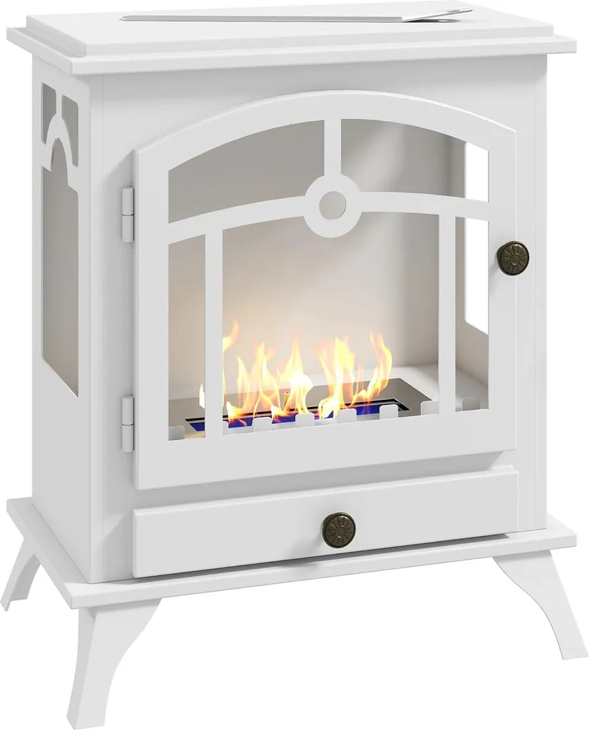 Cheminée Éthanol Inox avec Réservoir 0,9L - Autonomie 3h Design Blanc