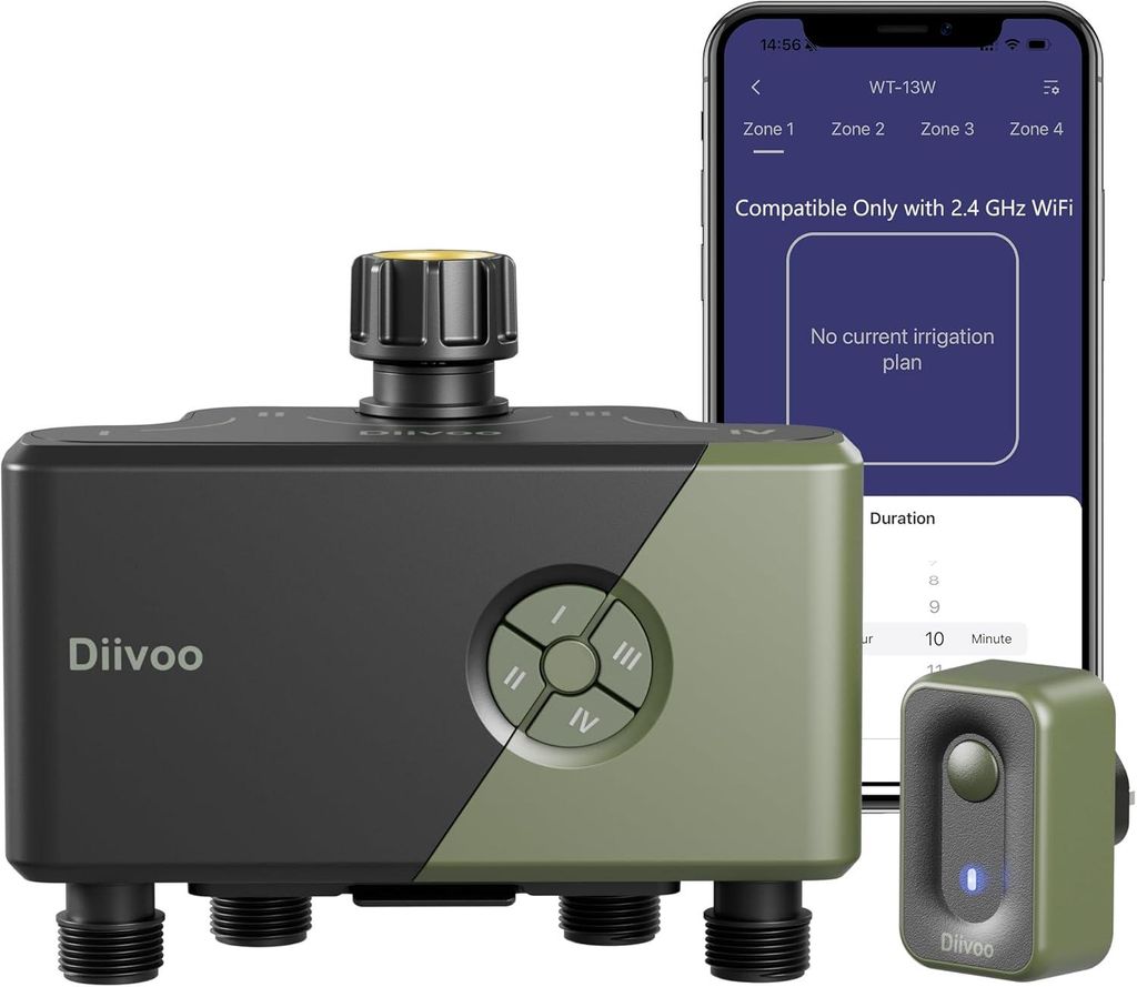 Diivoo Bewässerungscomputer WLAN 4 Ausgänge Automatische Produktbild 