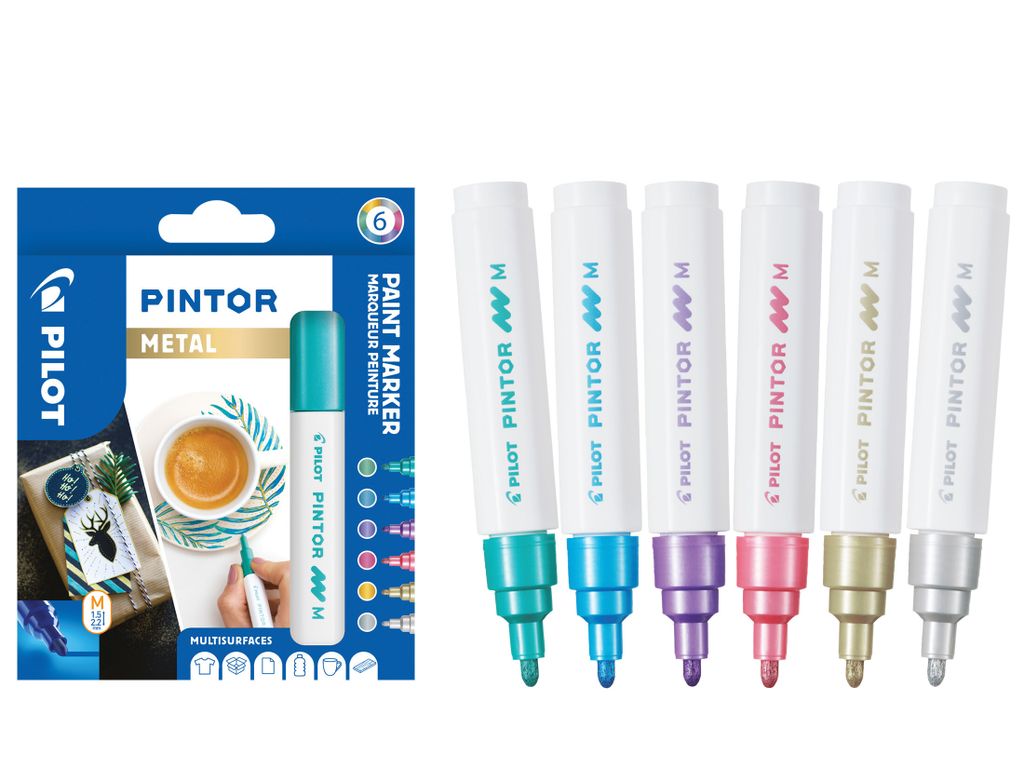 PILOT PINTOR Kreativmarker 6er Set – 1.4mm mittlere Spitze, Metallic Farben