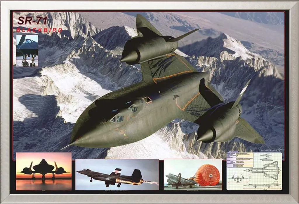 Décoration murale bureau : Affiche SR-71 Blackbird encadrée aluminium argent