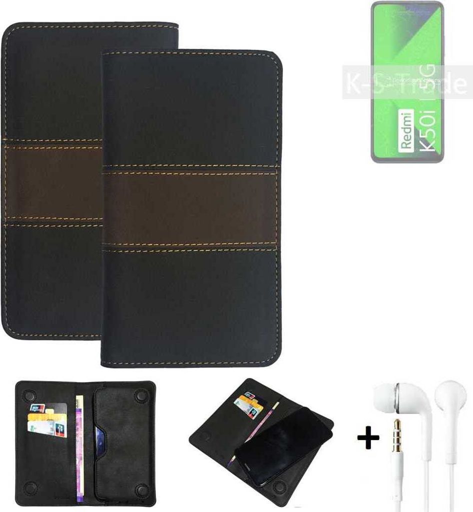 K-S-Trade Handyhülle + Kopfhörer kompatibel mit Xiaomi Redmi K50i 5G Schutzhülle Walletcase Bookstyle Tasche Schutz Case Hülle Wallet Cover
