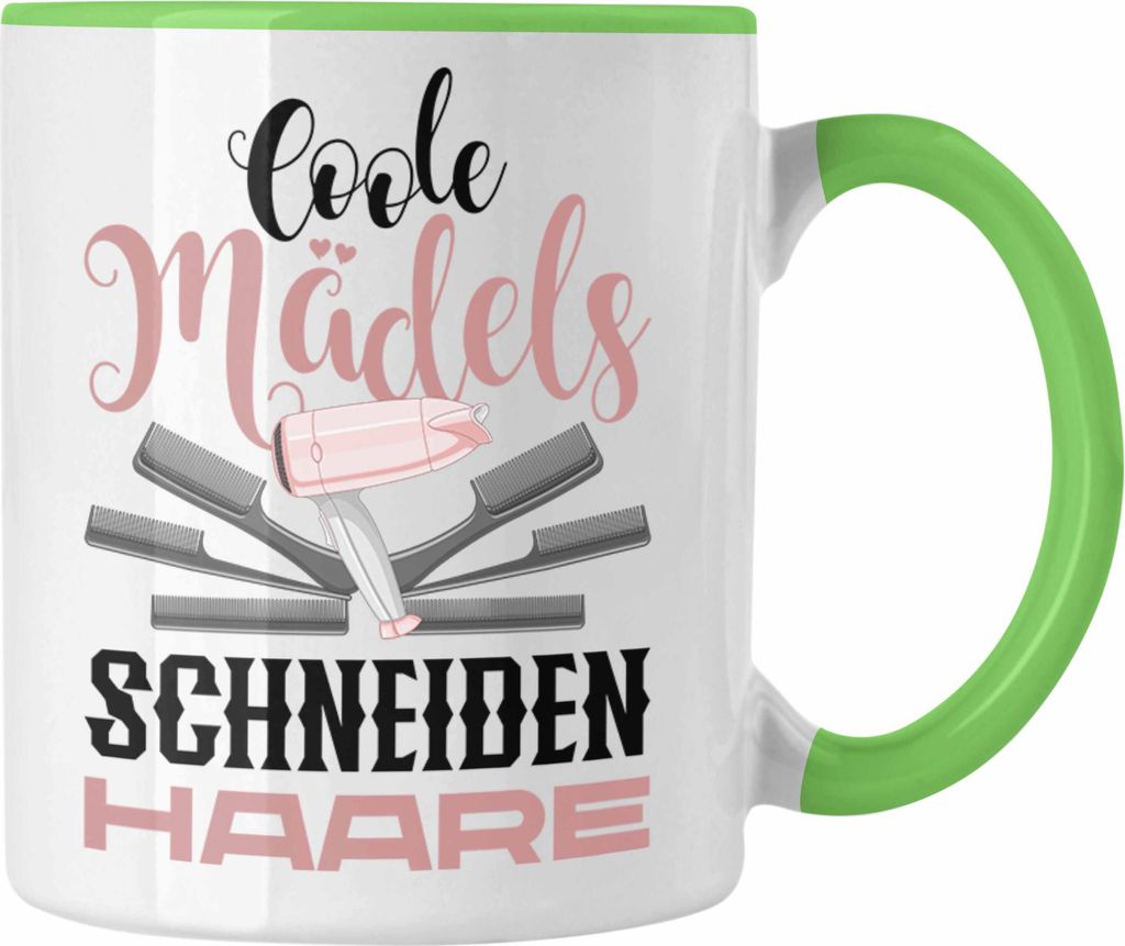 Trendation - Friseurin Tasse Geschenk Schere Grafik Frisörin Geschenkidee Geburtstag Weihnachten Coole Mädels Schneiden Haare Hair Stylistin (Grün)