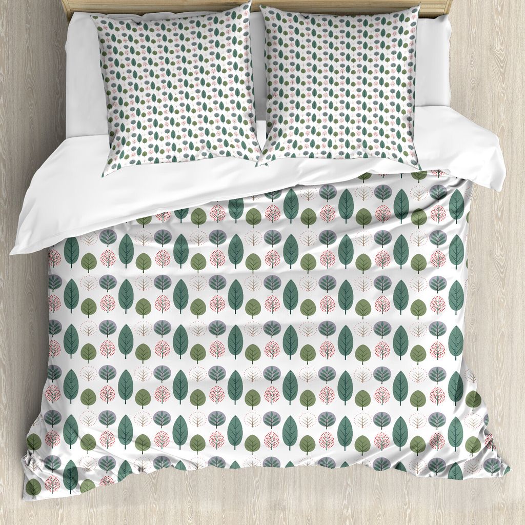 ABAKUHAUS Herbst Bettbezug Set für Einzelbetten, Saisonale Grünlich Bäume Herbst, Milbensicher Allergiker geeignet mit Kissenbezug, 155 cm x 220...