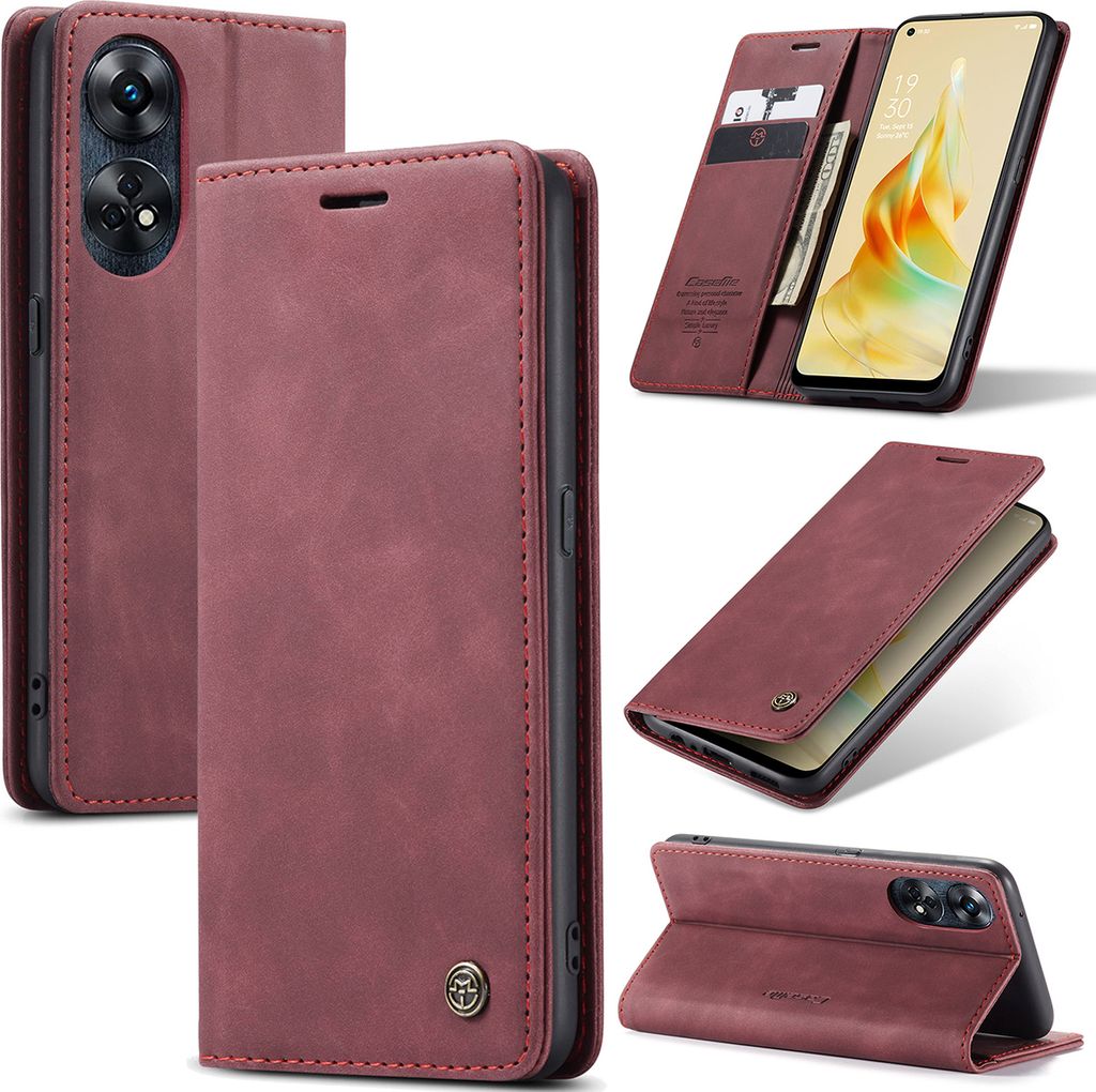 Oppo Reno8 T Hülle, Retro Kunstledertasche mit Standfunktion Schutzhülle für Oppo Reno8 T Rot